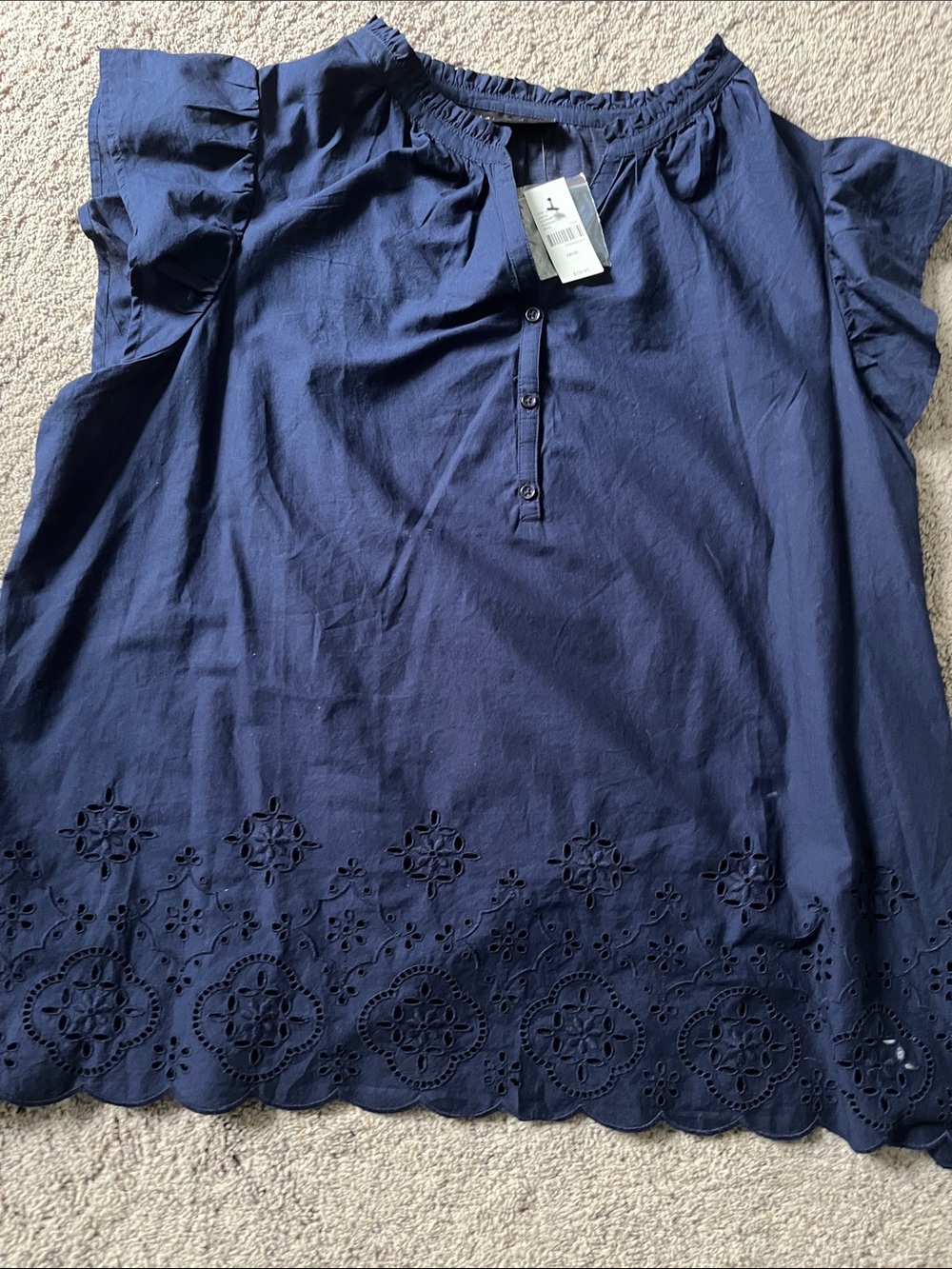 Lane Bryant Navy Button-Front Ruffled shirt